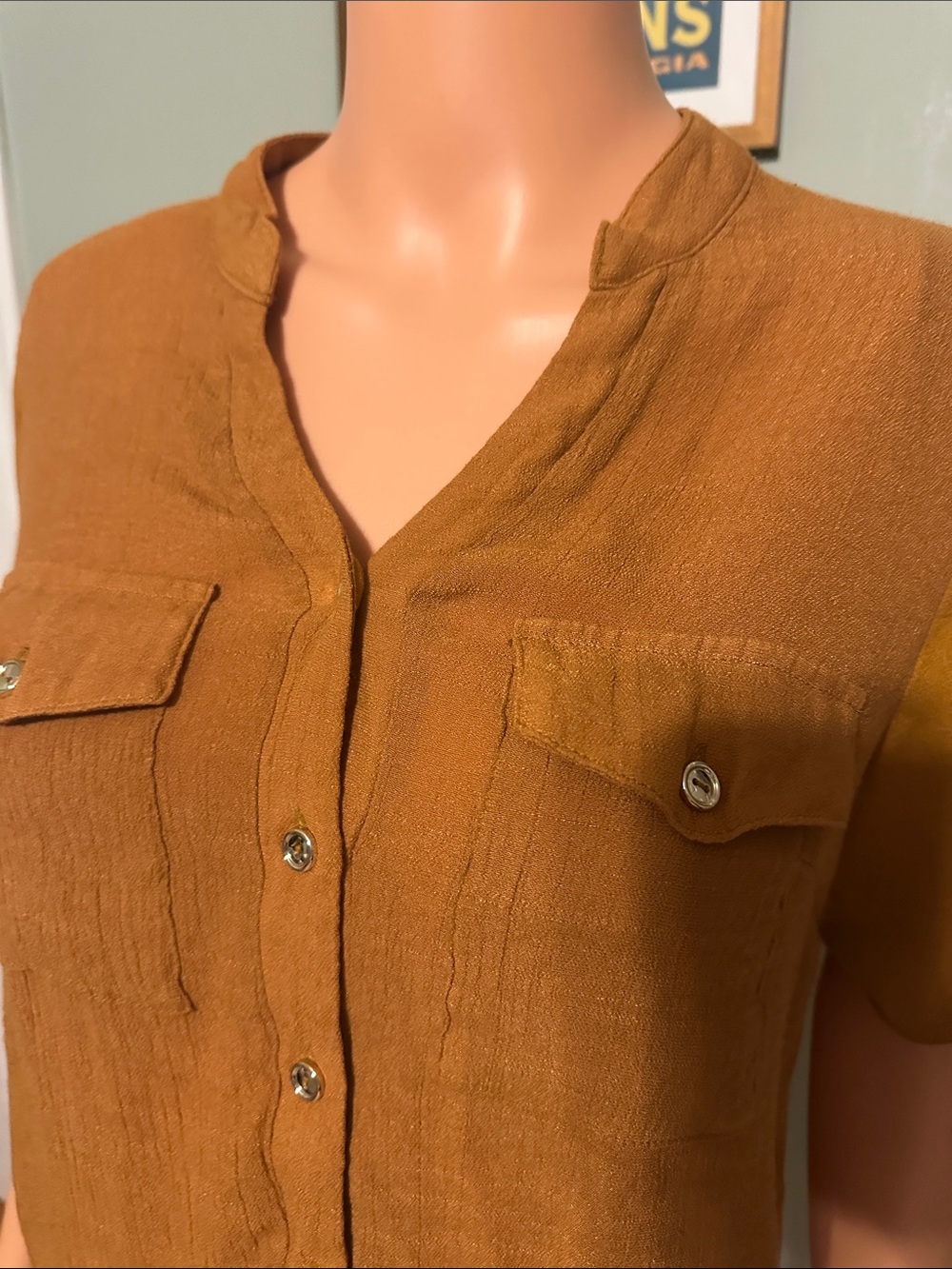 Button-Front Short Sleeve Tunic in Rust - Picture 6 of 7
